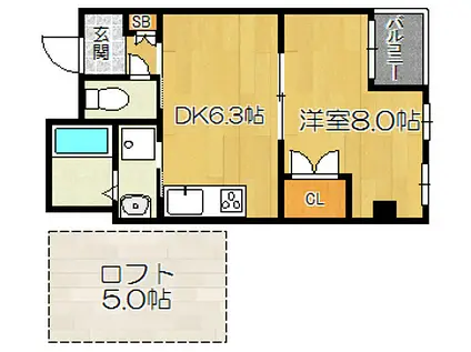 レオンビルII(1DK/5階)の間取り写真