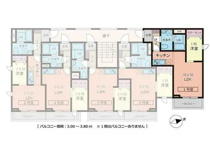 クレッセント台原(1LDK/2階)の間取り写真