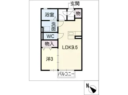 ソレイユ北島B(1LDK/1階)の間取り写真