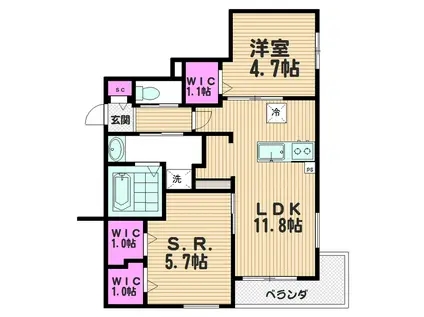 ドミール シャルマン(1SLDK/2階)の間取り写真