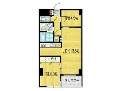 シンフォニー四条河原町(2LDK/3階)の間取り写真