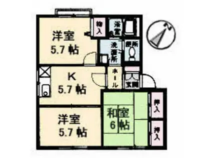 ルミナス矢賀 B棟(3K/1階)の間取り写真