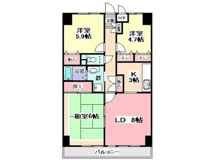 セザンつくし野(3LDK/3階)の間取り写真