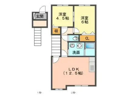 コンフォート瀬戸A棟(2LDK/2階)の間取り写真