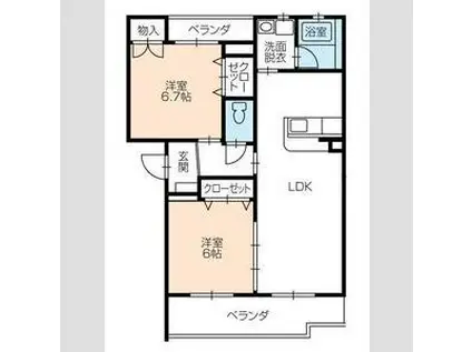 ソレアードみのるII(2LDK/2階)の間取り写真