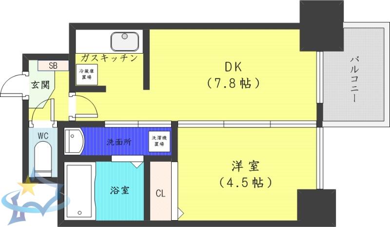 シュクル医大南(1DK/5階)の間取り写真