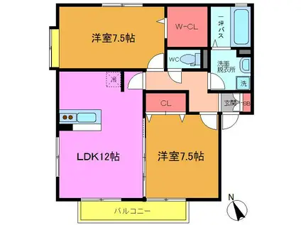 ヴィーブル鷺沼台(2LDK/2階)の間取り写真