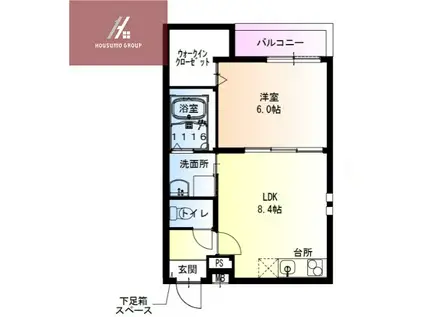 フジパレス花園中央公園南I番館(1LDK/2階)の間取り写真