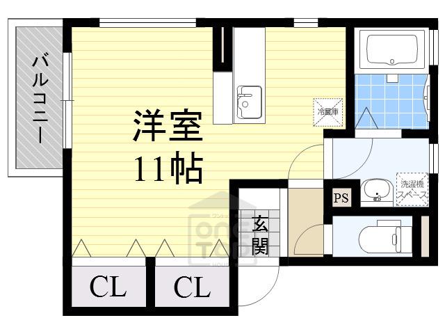 シルクコートC棟(ワンルーム/2階)の間取り写真