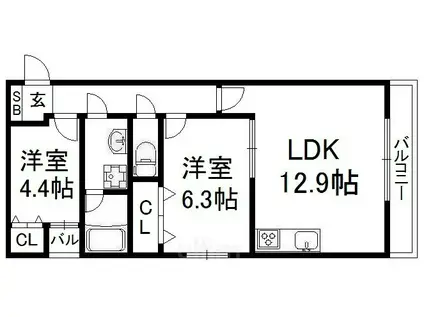 サクシード桃山ウエスト(2LDK/2階)の間取り写真