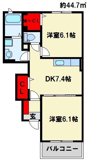 フレシール小倉東Y(2DK/1階)の間取り写真
