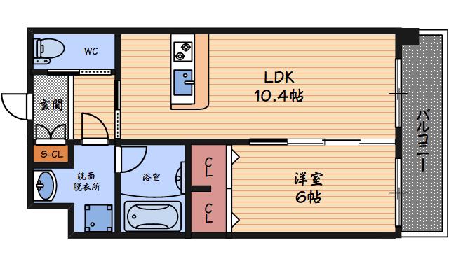 ディームス福島(1LDK/4階)の間取り写真