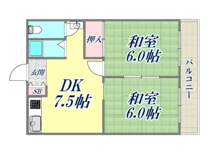 コーポ白峰(2DK/3階)の間取り写真