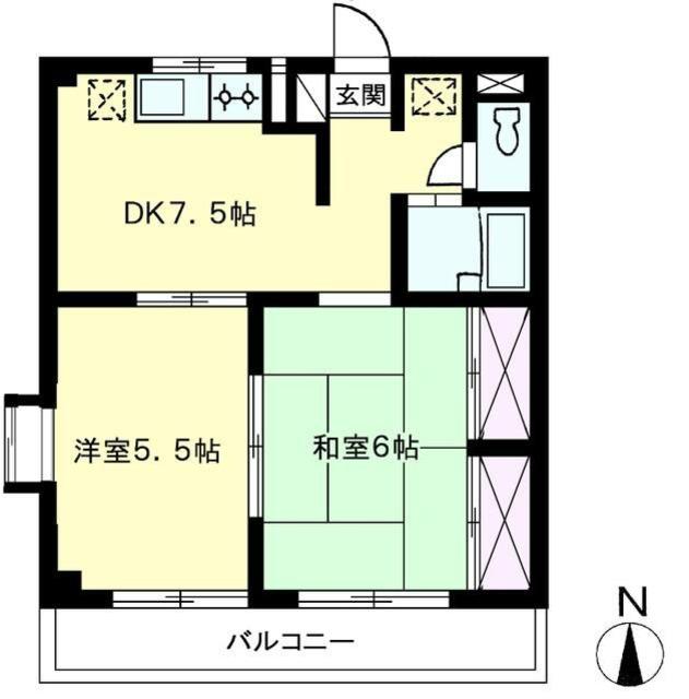 エステートピアカモシタ(2DK/1階)の間取り写真