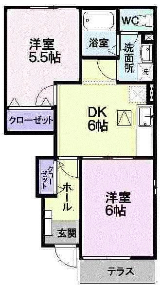 アスペンベールE(2DK/1階)の間取り写真