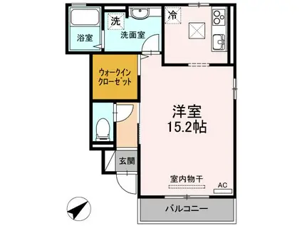 スペースファイブA棟(ワンルーム/1階)の間取り写真