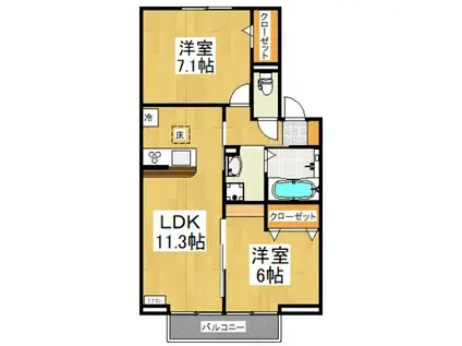 ヴェルデIII(2LDK/1階)の間取り写真