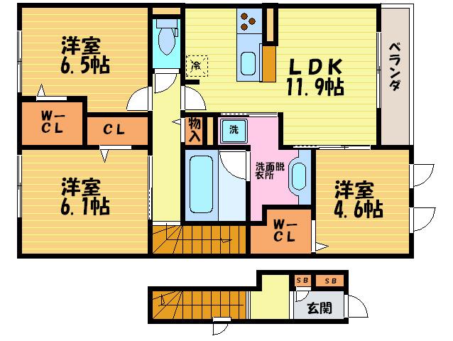 ベルク・ボヌール(3LDK/2階)の間取り写真