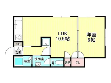 箕面レジデンス別館(1LDK/2階)の間取り写真