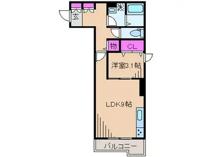 ノワール・エ・ブラン(1LDK/2階)の間取り写真