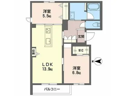 シャーメゾン ウィステリアカーサ(2LDK/2階)の間取り写真