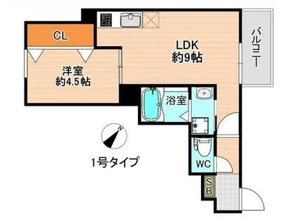 CRECIA北方(1LDK/3階)の間取り写真