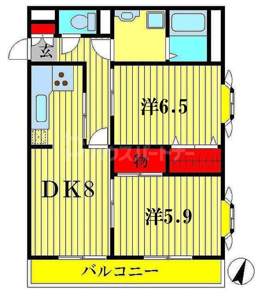石塚ビル(2DK/2階)の間取り写真