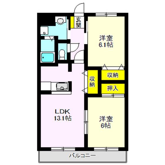 プレステージ中居(2LDK/2階)の間取り写真