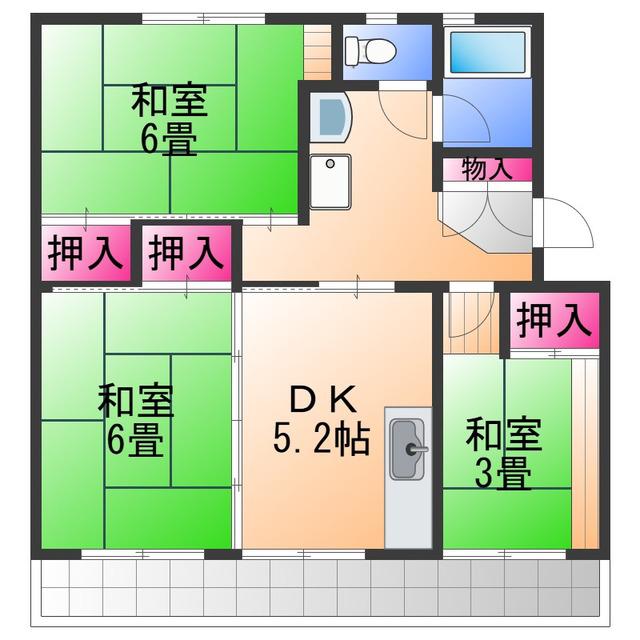 佐野湊団地 2号棟(3DK/2階)の間取り写真