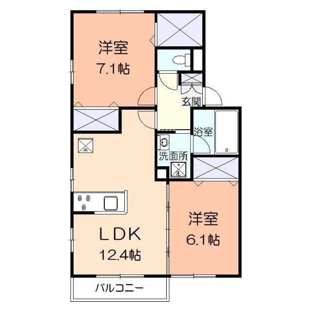 スイートピー(2LDK/2階)の間取り写真