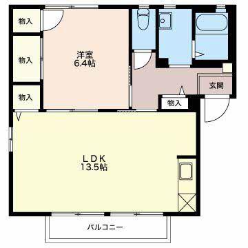 ディアコートB棟(1LDK/1階)の間取り写真