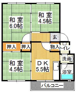 山陽電鉄本線 滝の茶屋駅 徒歩22分 5階建 築56年(3DK/2階)の間取り写真