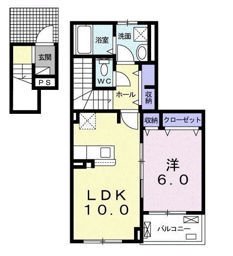 メゾン・ド・シエル(1LDK/2階)の間取り写真