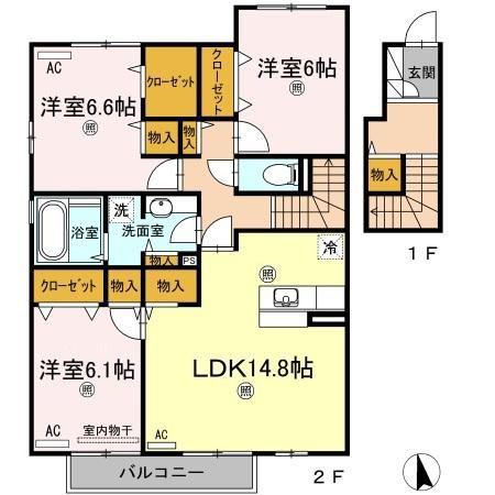 フォンターナ伏石II(3LDK/2階)の間取り写真
