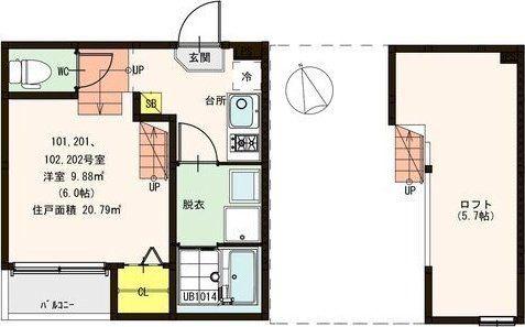 ハーモニーテラス若林III(1K/1階)の間取り写真