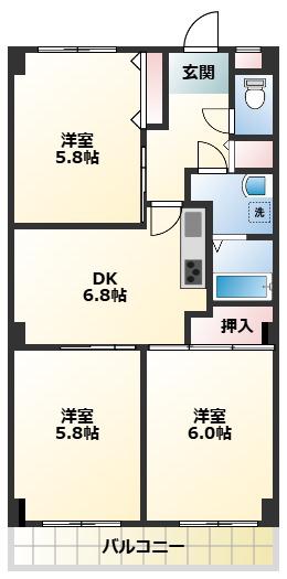 ラフォーレ壱番館(3DK/1階)の間取り写真