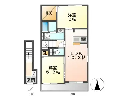 フォルトゥーナⅡ(2LDK/2階)の間取り写真