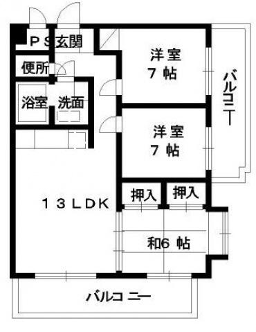 パラシオン舟入(3LDK/3階)の間取り写真