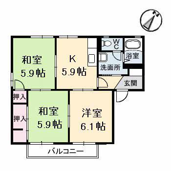 プレステージ A棟(3K/2階)の間取り写真