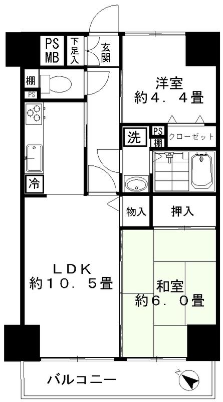 ロイヤルプラザ浅草(2LDK/7階)の間取り写真