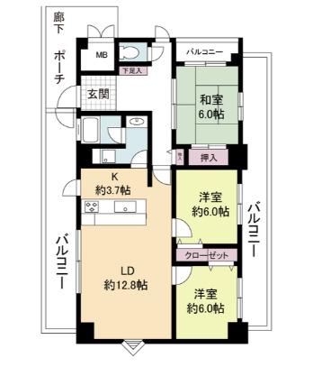 エル・セレーノ九条(3LDK/8階)の間取り写真