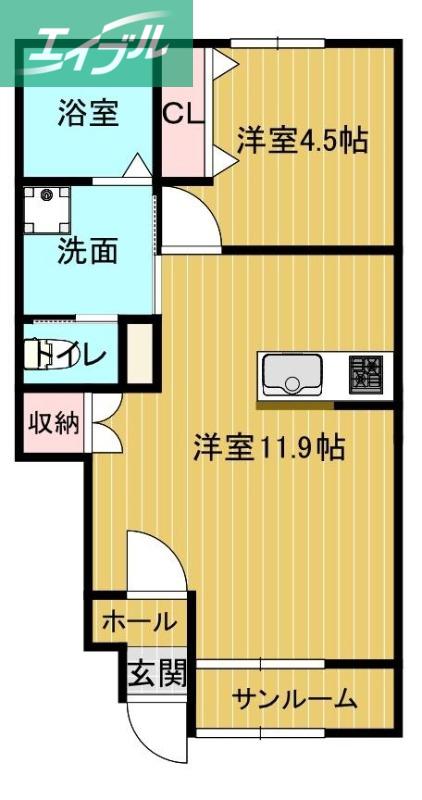 TIARA SHINKURASHIKI B(1LDK/1階)の間取り写真