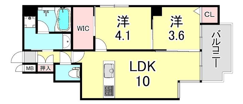 KSMレジデンス西宮(2LDK/2階)の間取り写真