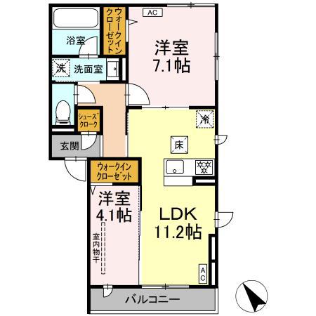 マハロアイナ(2LDK/1階)の間取り写真