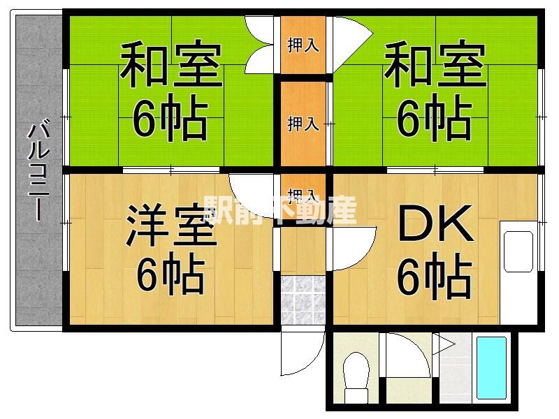 グリーンハイツ熊手(3DK/2階)の間取り写真