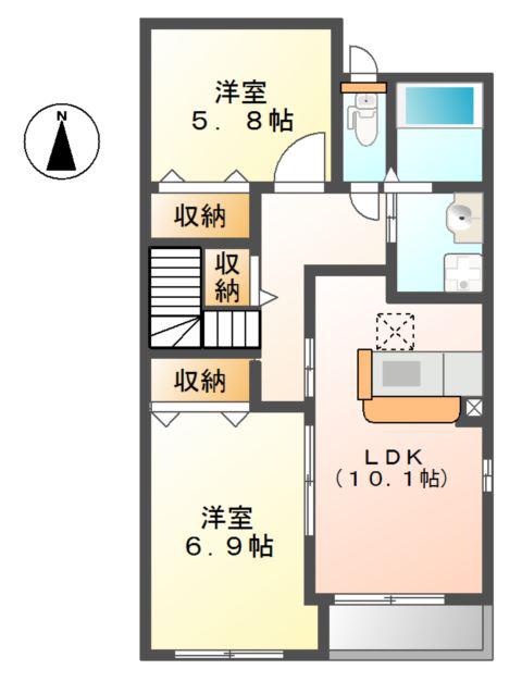 アーバングレイス(2LDK/2階)の間取り写真