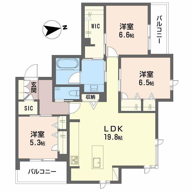 ザ パークサイド上八(3LDK/2階)の間取り写真