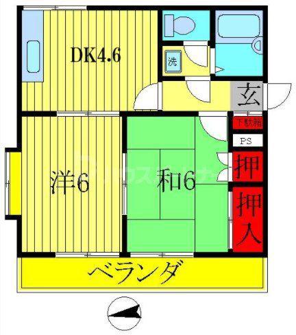 ルネ松戸馬橋(2DK/1階)の間取り写真