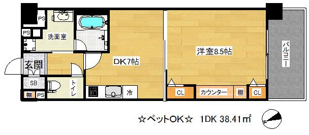 カイセイ新神戸(1DK/10階)の間取り写真