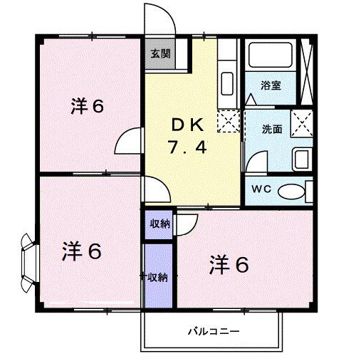 サンハイツハヤシII(3DK/2階)の間取り写真